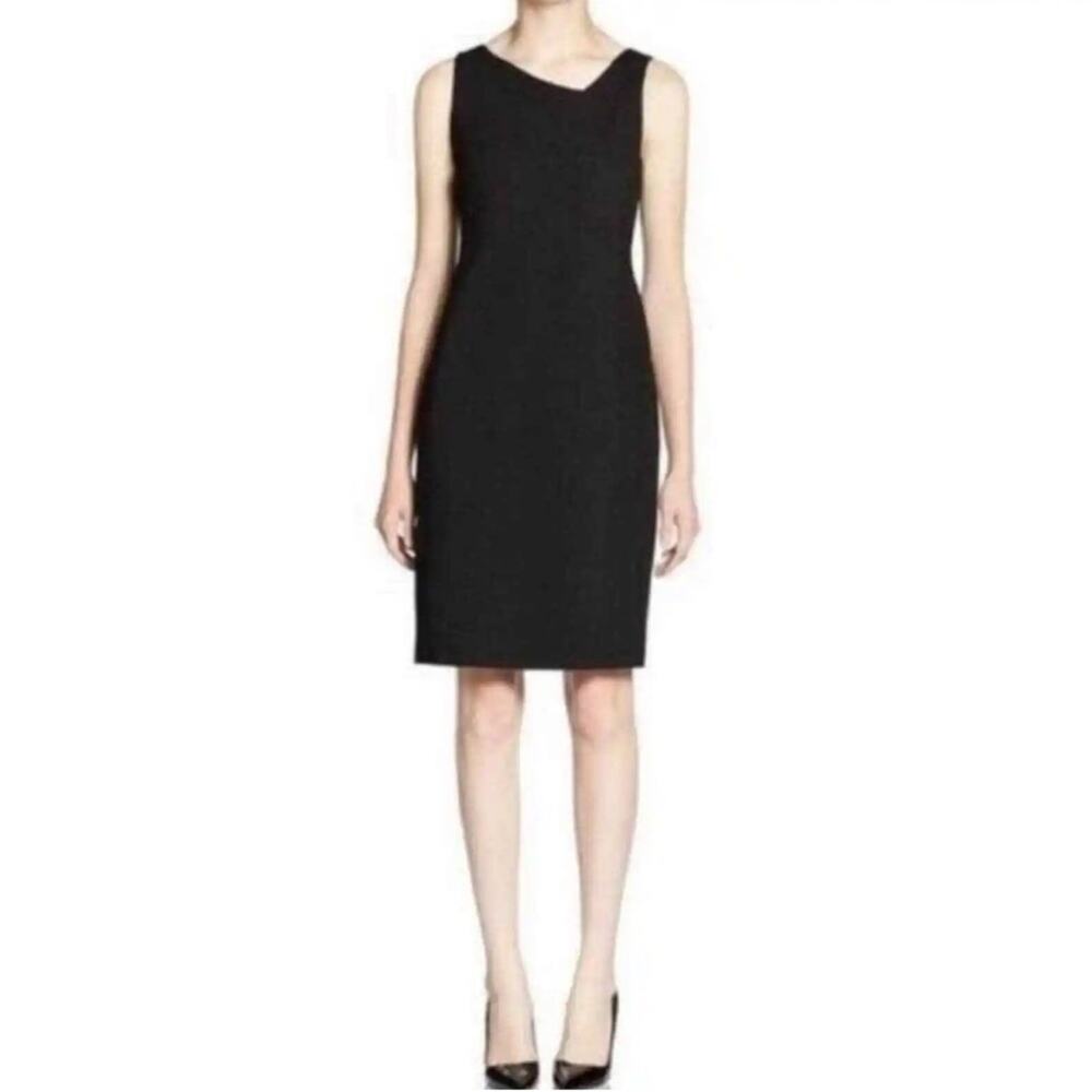 Eileen Fisher Ponte Knit Asymmetrical Neck Black Dress Silk Lined Stretch 6